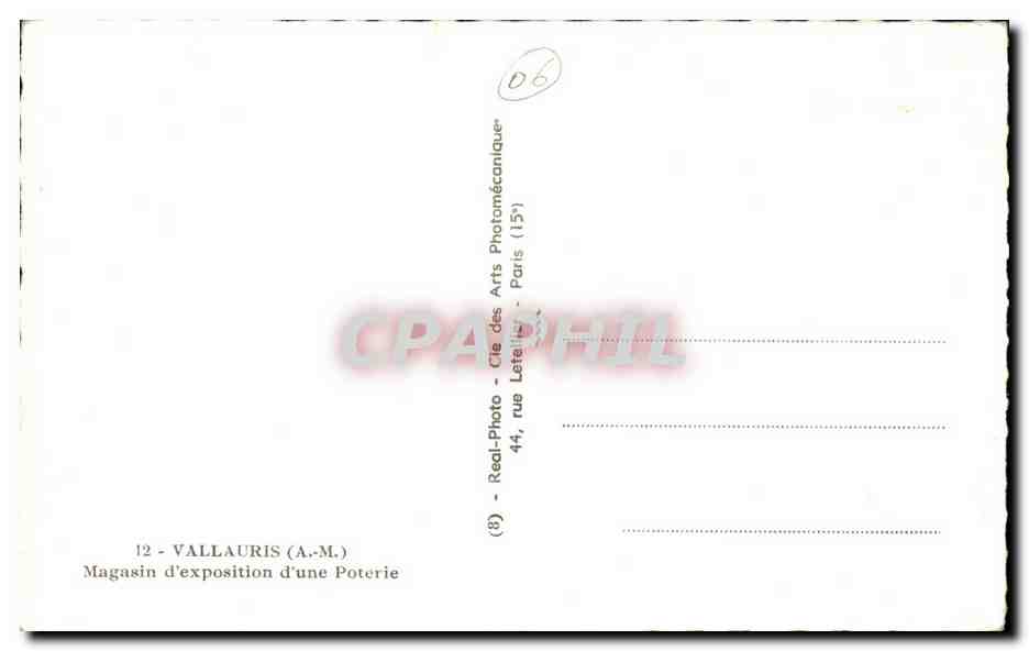 Vallauris - Magasin d'exposition d'une Poterie - CPA  — Verso