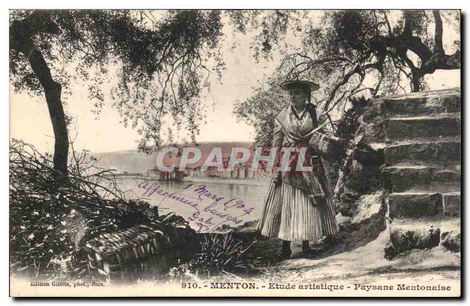 Menton - Étude artistique - Paysane Mentonnaise — Édition Gilletin, phot., Nice, n° 910