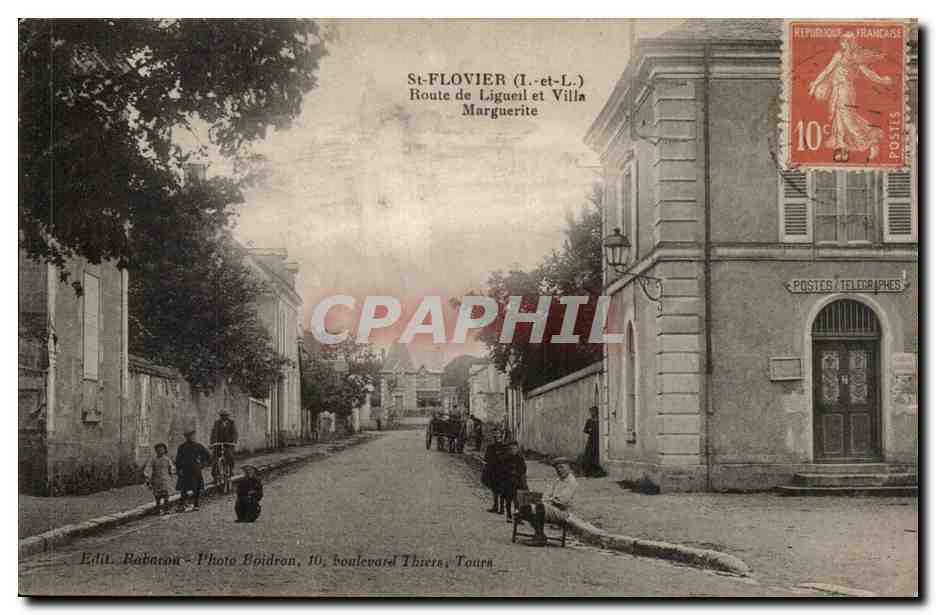 St Flovier - La Route de Ligueil et Vila Marguerite - CPA 