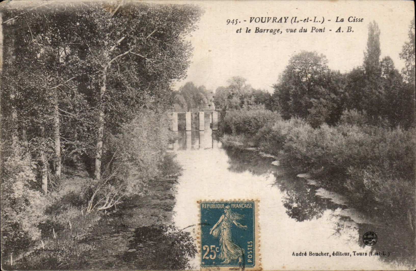 Vouvray - La Cisse et le barrage - vue du Pont - bridge - CPA 