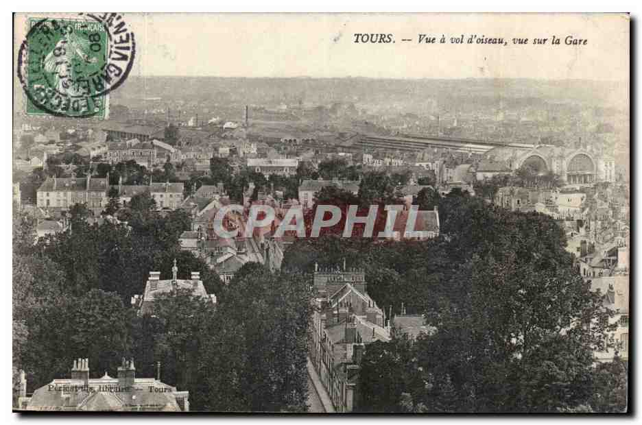 Tours - Vue sur la Gare - Vue a Vol d'oiseau - CPA 