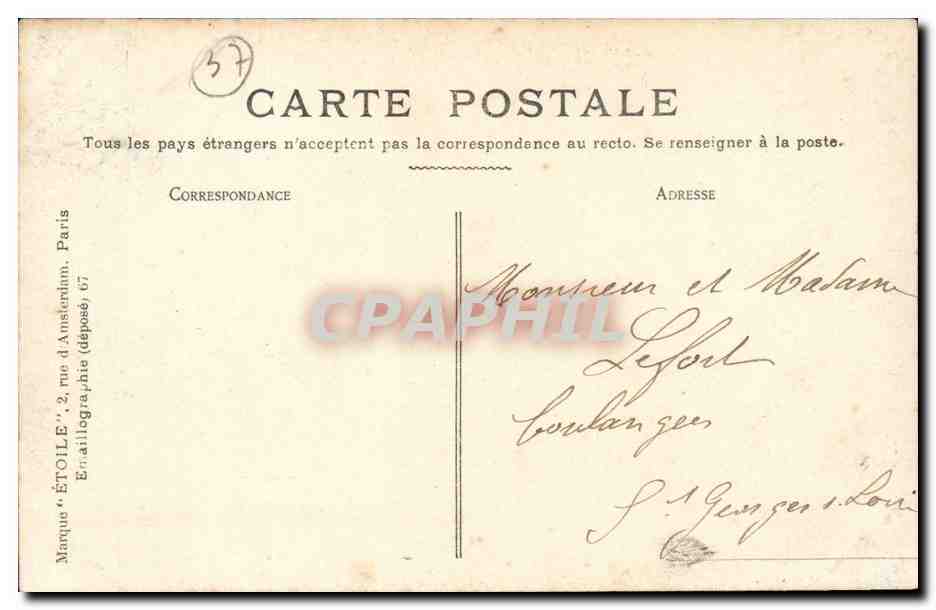 Tours - Avenue de Grammont - Statue de Balzac - CPA  — Rückseite