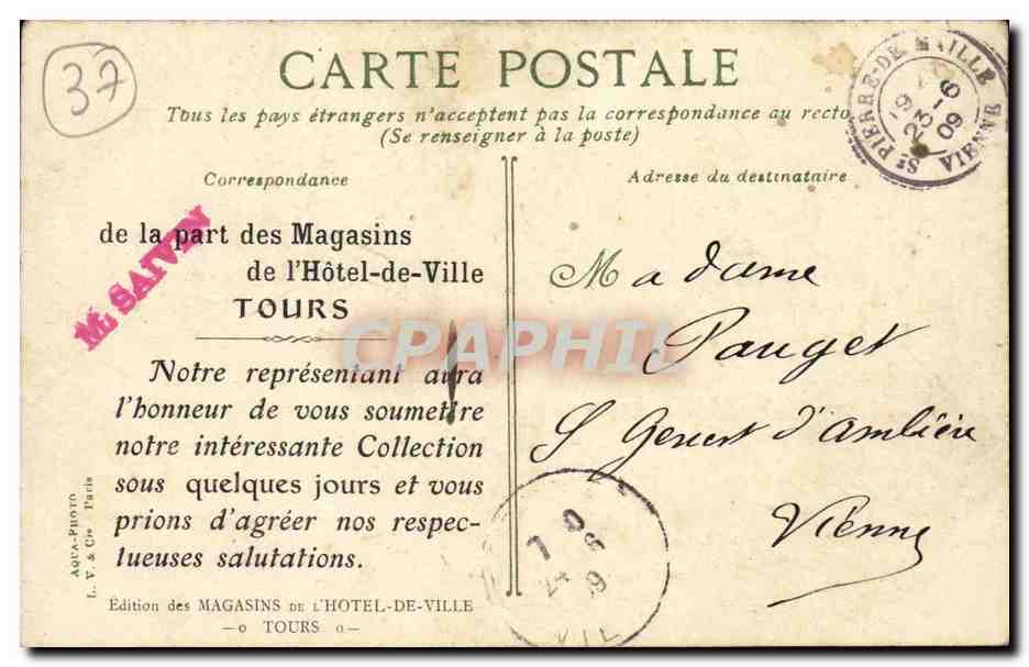 Tours. Fontaine de Beaume - Place du Grand Marché — édition des Magasins de l'Hôtel-de-Ville — Reverso