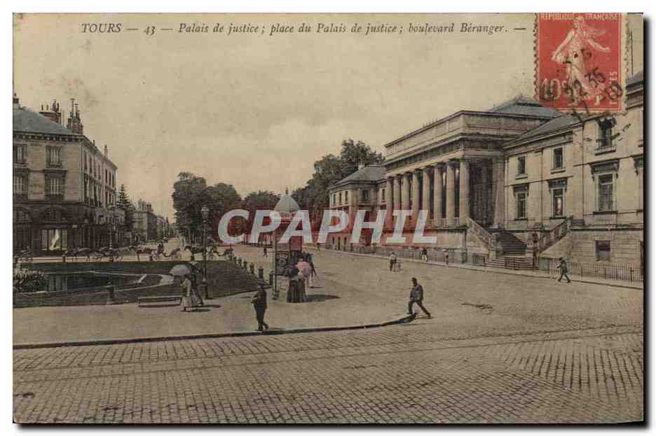 Tours - Palais de Justice et Place du Palais de Justice - Boulevard Beranger - CPA 