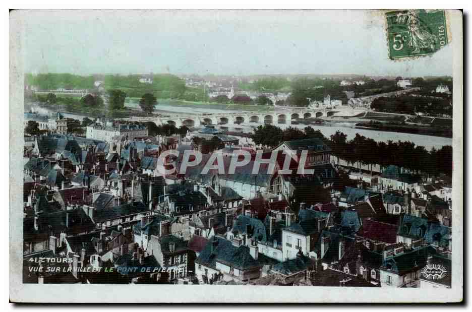 Tours - Vue sur la Ville et le Pont de Pierre - Bridge - CPA 