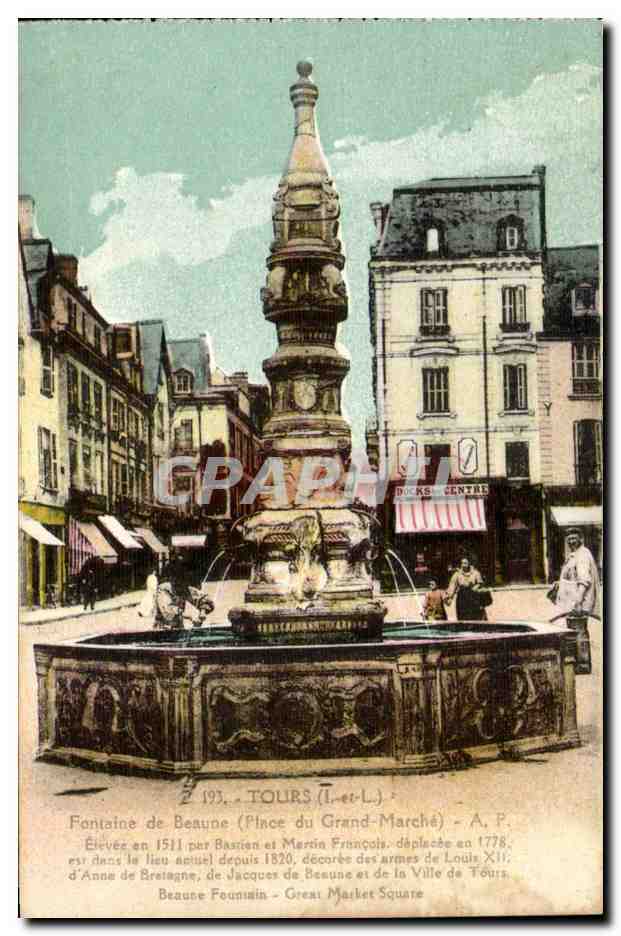 Tours - Fontaine de Beaune - Place du Grand Marche - CPA 