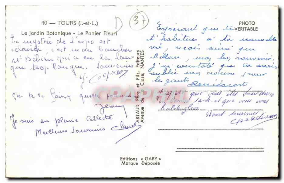 Tours - Le jardin Botanique - Le Panier Fleuri - CPA  — Rückseite