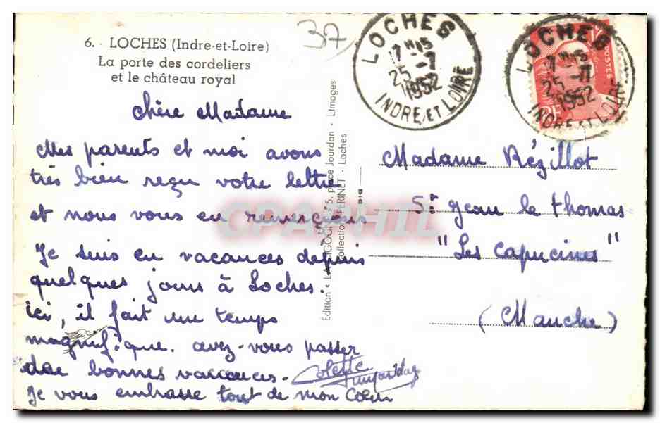 Loches CPA La porte des cordeliers et le chateau royal — Rückseite