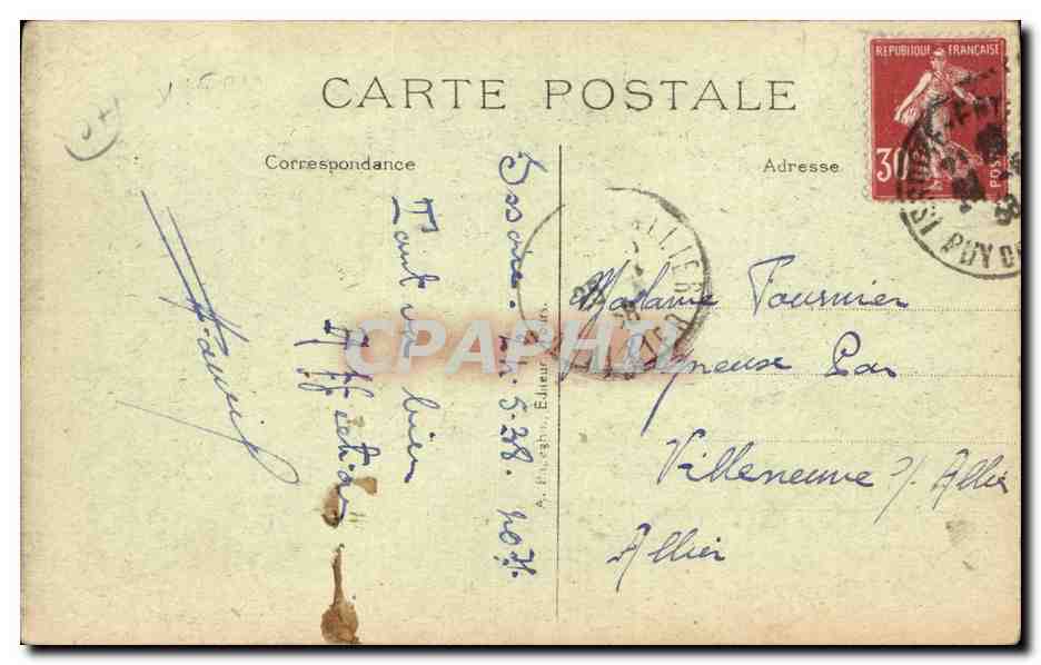 Loches CPA La tour Saint Antoine batie en 1529 et la statue d'Alfred de Vigny — Verso