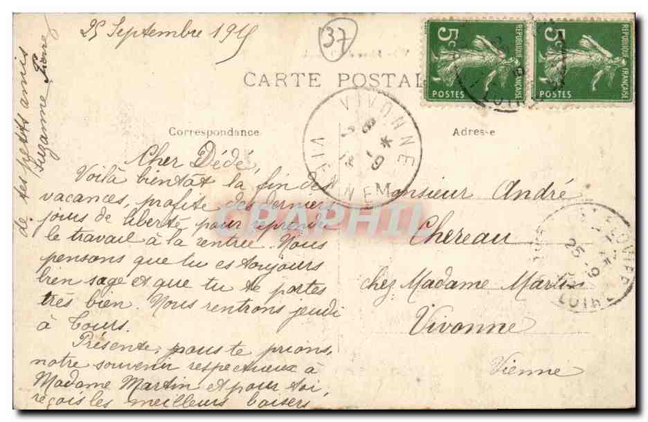 St-FLOVIER (I.-et-V.) - Place des Tilleuls — Éditeur Rabaccon, Photo Bordon, boulevard Thiers, Tours — Rückseite