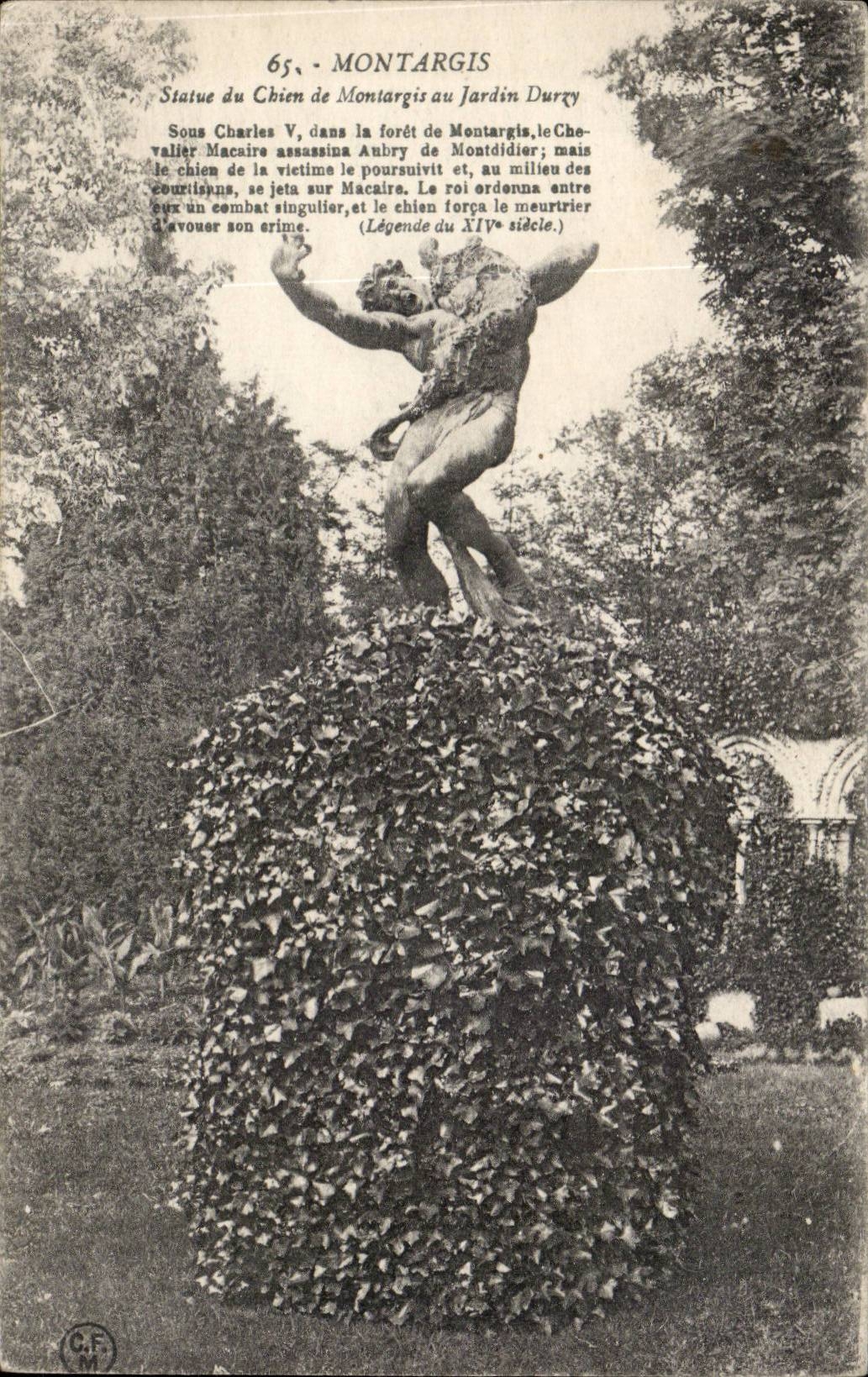 Montargis CPA Statue du chein de Montargis au jardin Durzy