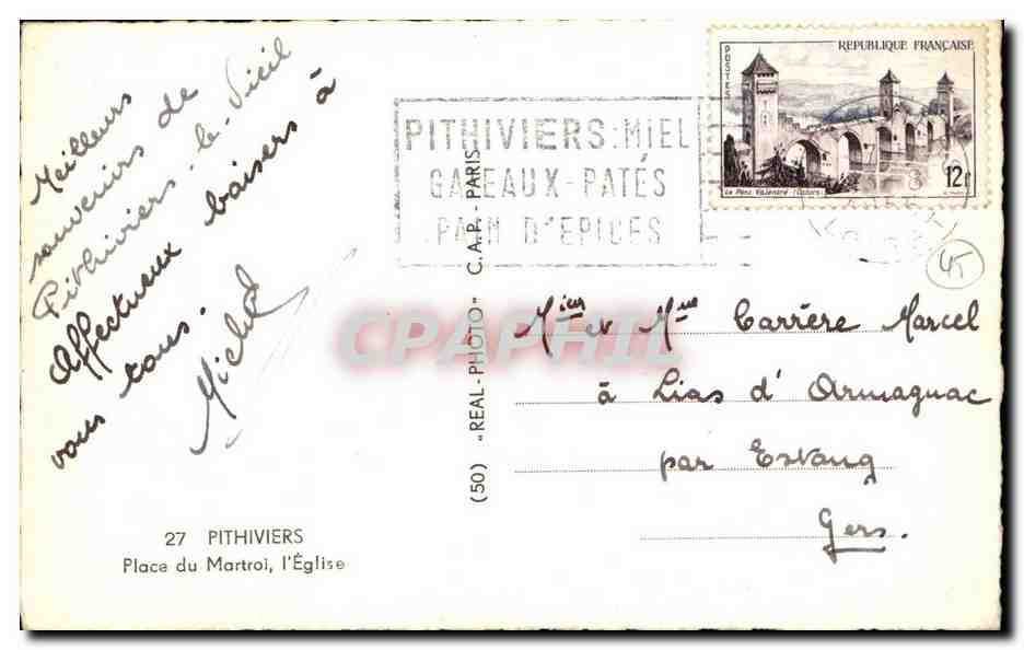 Pithiviers CPA Place du Martroi l'eglise — Back