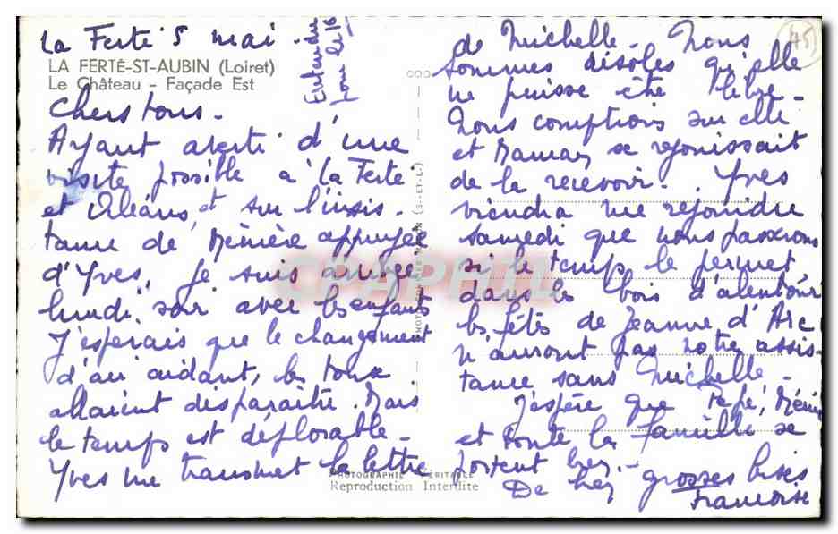 La Ferte Saint Aubin CPA Le chateau FAcade Est — Rückseite
