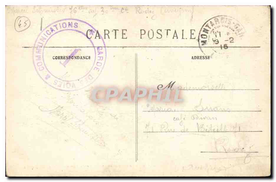 Montargis CPA Ecole communale de garcons Hopital temporaire (compagnie Rodez Aveyron) — Rückseite