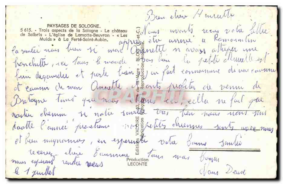 Landschaften der Sologne — Drei Aspekte der Sologne — Verlag Valoire — Rückseite