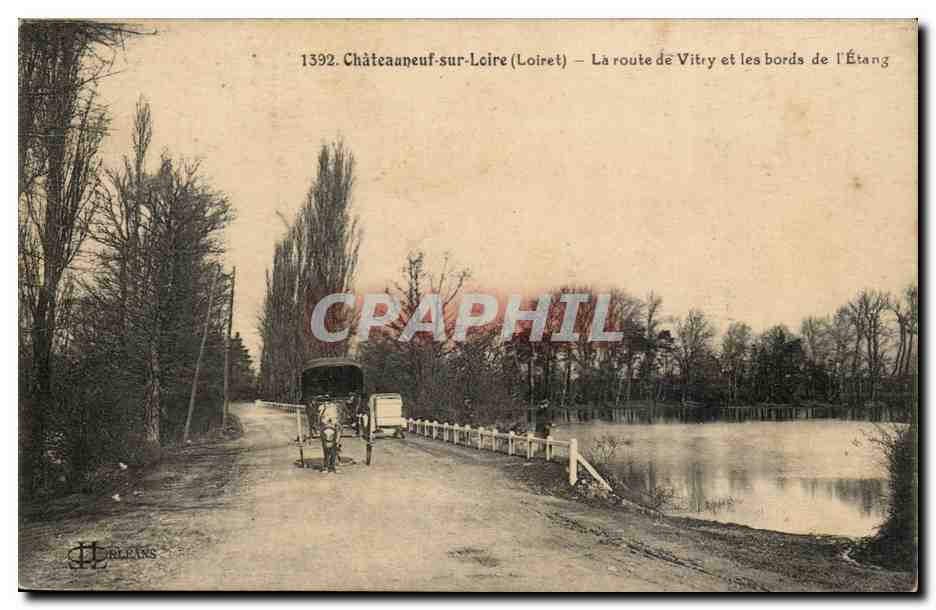 Châteauneuf-sur-Loire (Loiret) — La route de Vitry et les bords de l'Étang — éditeur H. RLEANS, n° 1392