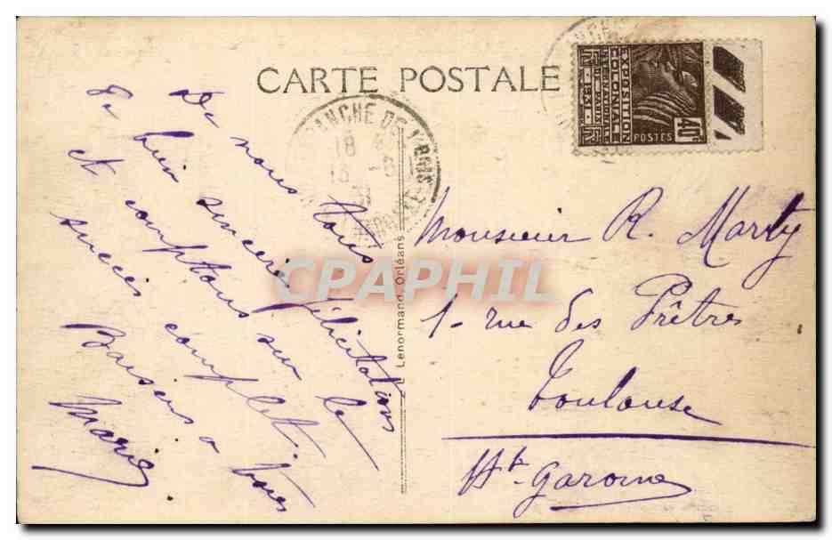 Châteauneuf-sur-Loire (Loiret) — La route de Vitry et les bords de l'Étang — éditeur H. RLEANS, n° 1392 — Verso