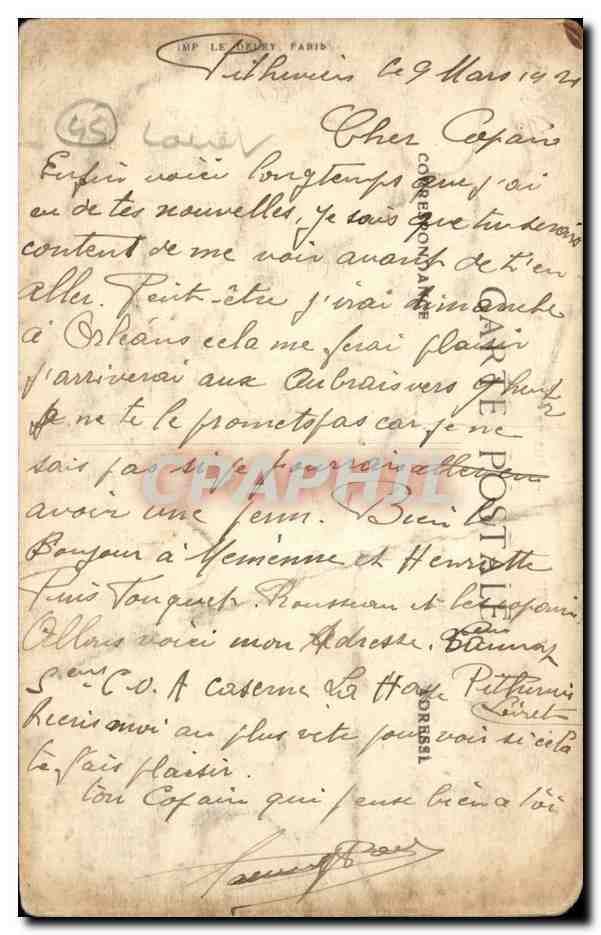 CPA Pithiviers Rue de la couronne — Back