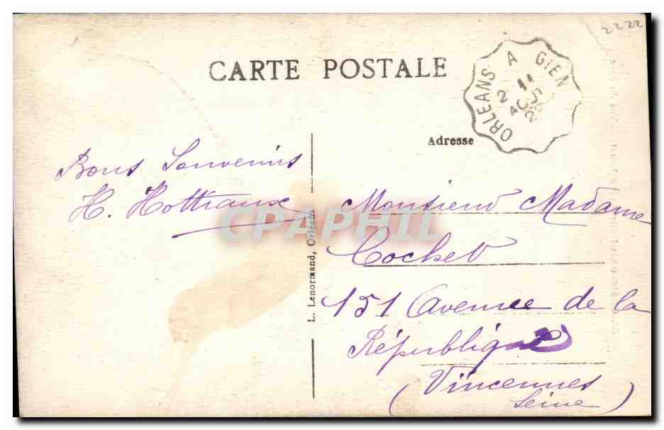 Châteauneuf-sur-Loire (Loiret) — Vue du Parc — éditeur L. Lenormand, série 39 — Reverso