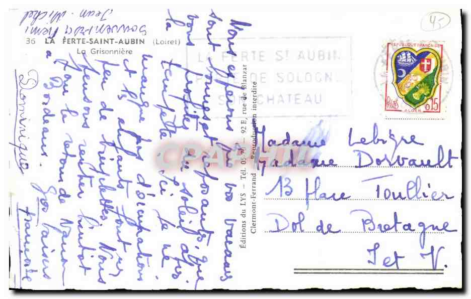 La Ferte Saint Aubin CPA La GRisonniere — Rückseite