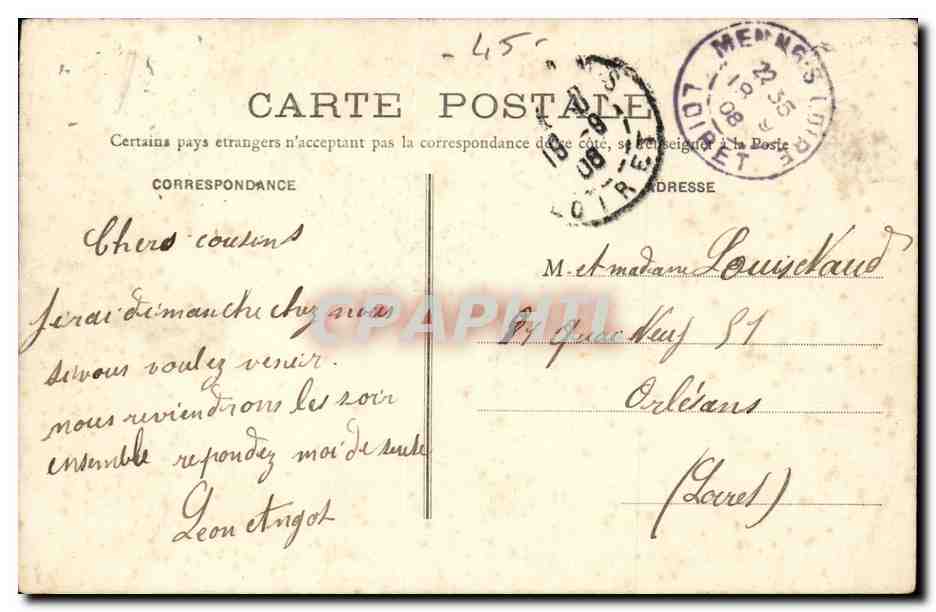 Meung sur Loire CPA La mauve aux marais — Rückseite