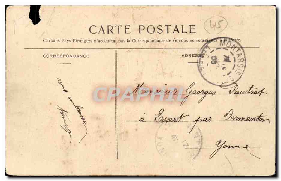 Montargis CPA Entree de la foret — Rückseite