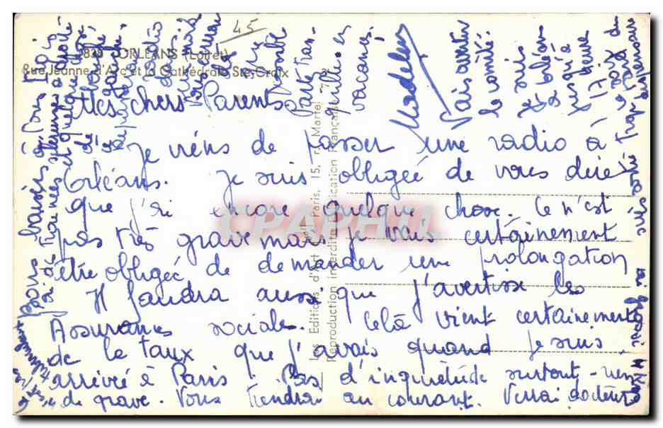 Orleans CPA Rue generale et la cathedrale — Verso