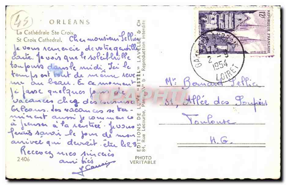 Orleans CPA La cathedrale Sainte CRoix  — Verso