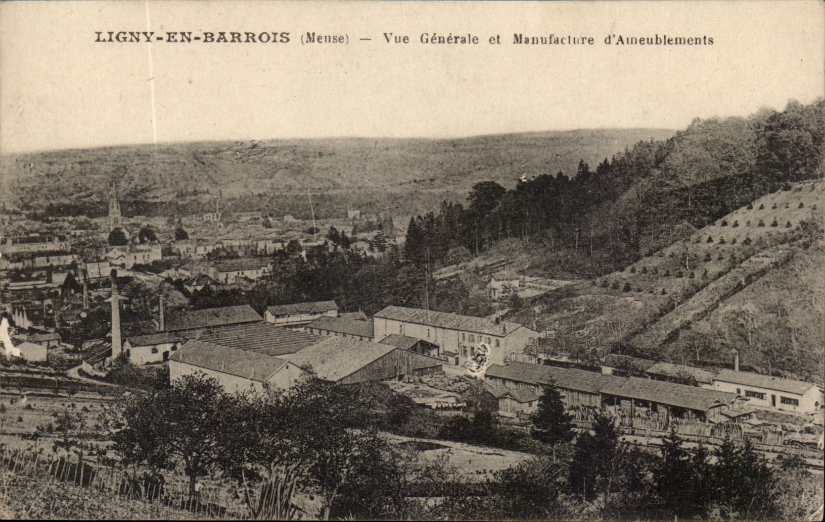 Ligny en Barrois - Vue Generale et Manufacture d'Ameublements CPA 