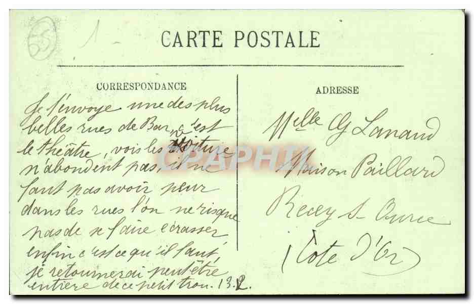Bar le Duc - Le Theatre et le Rue Rousseau - CPA  — Rückseite