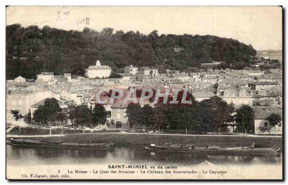 Saint Mihiel - en six cartes - la Meuse - Le Quai des Accacias - Le Chateau des Annonciades - CPA 