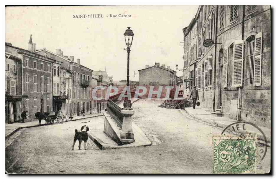 Saint Mihiel - Rue carnot - chien - dog - CPA 