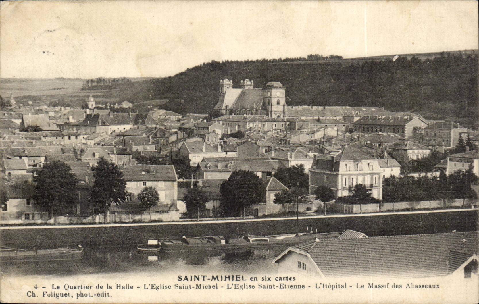 Saint Mihiel - en six cartes - Le Quartier de la Halle - L'Eglise - CPA 