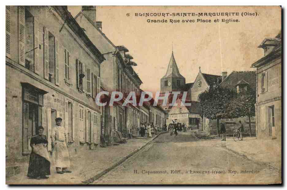 Eliningcourt-Sainte-Marguerite (Oise) — Grande Rue avec Place et Église — H. Capaumont, Édit., à Lassignay (Oise).