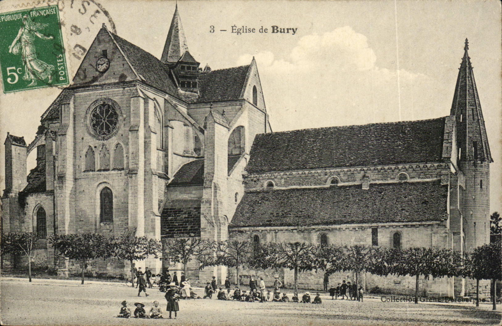 Église de Bury — vue de l'édifice avec clocher et rose — Collection Grégoire Deroberge