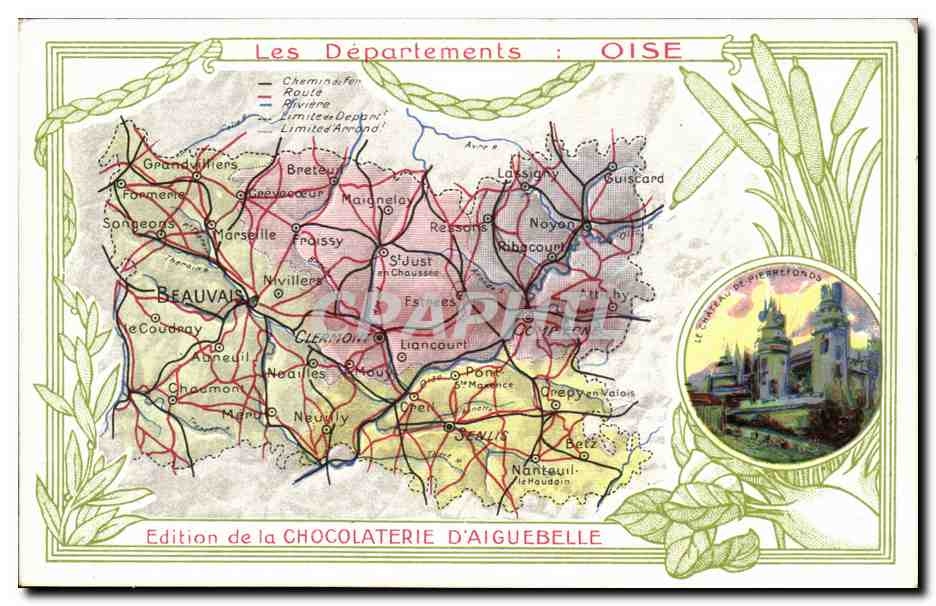 Carte postale illustrée du département de l'Oise — Édition de la Chocolaterie d'Aiguebelle