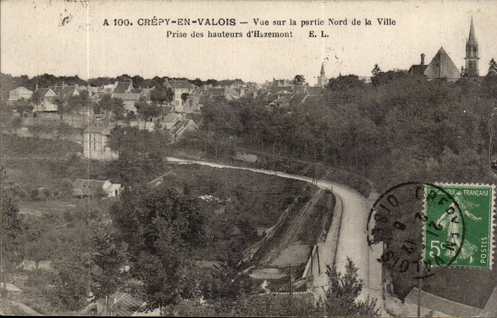Crépy-en-Valois — Vue sur la partie Nord de la Ville — Prise des hauteurs d'Hazemont — E. L.