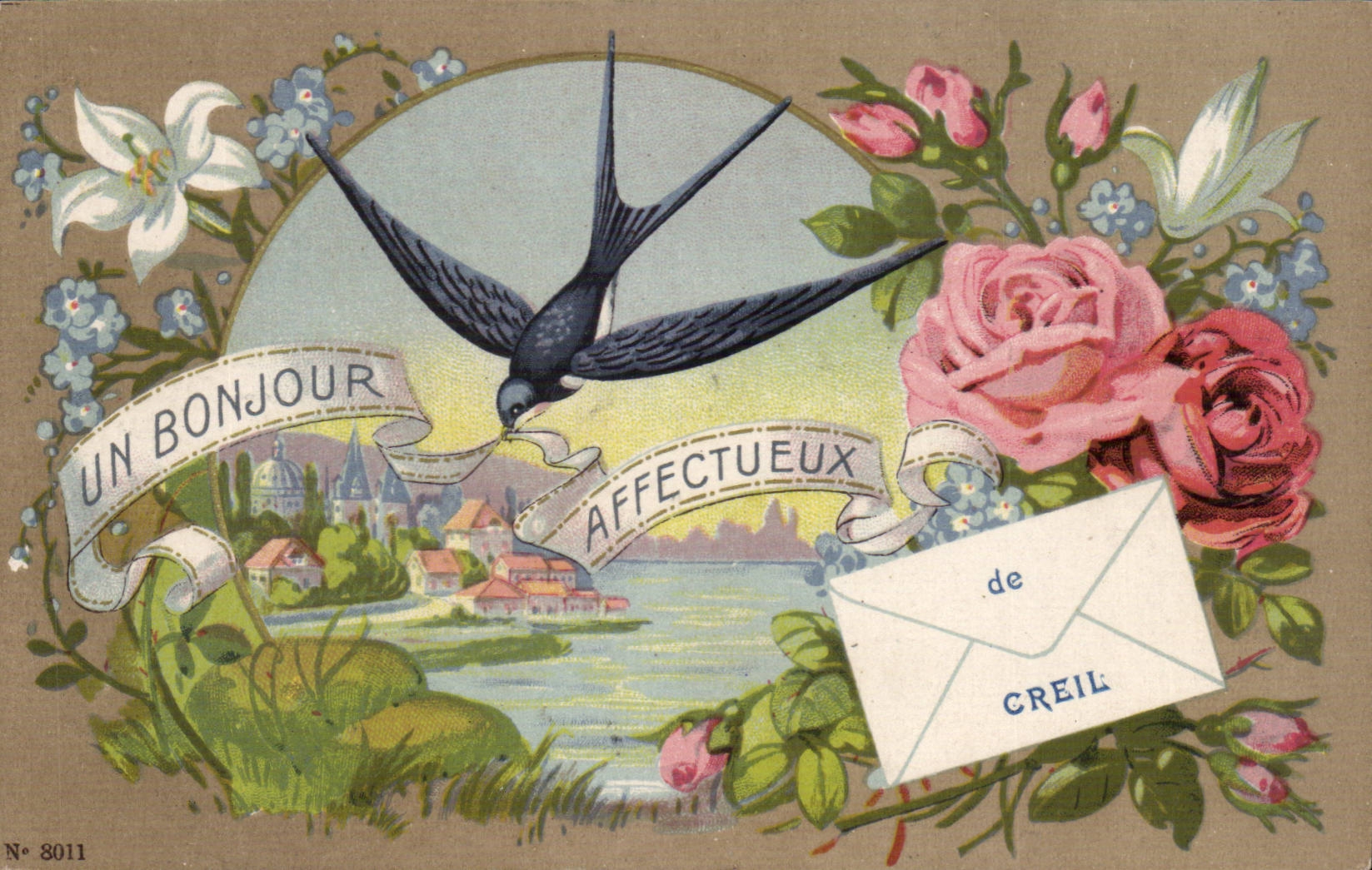 Creil — Un bonjour affectueux — éditeur non visible, n° 3011