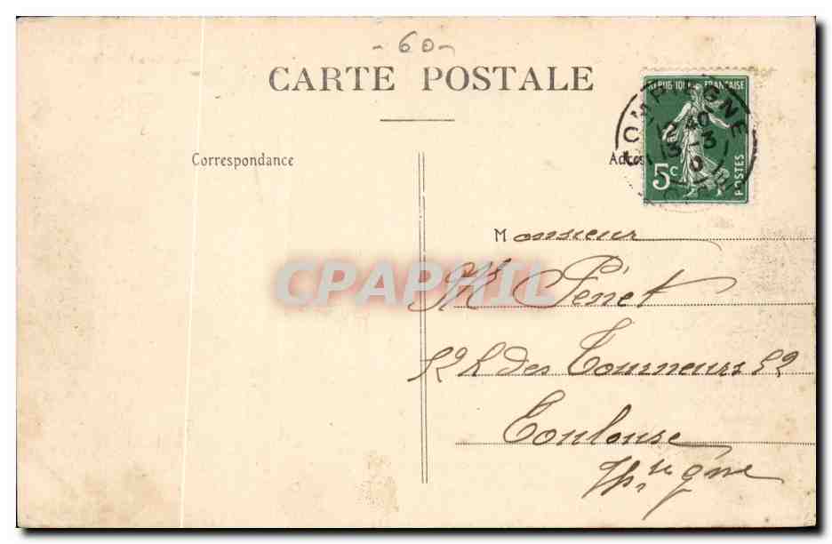 Crue de l'Oise (Mars 1910) — Train de bateaux arrêtés à Janville — E. Hulin, phot. Compagnie — Reverso