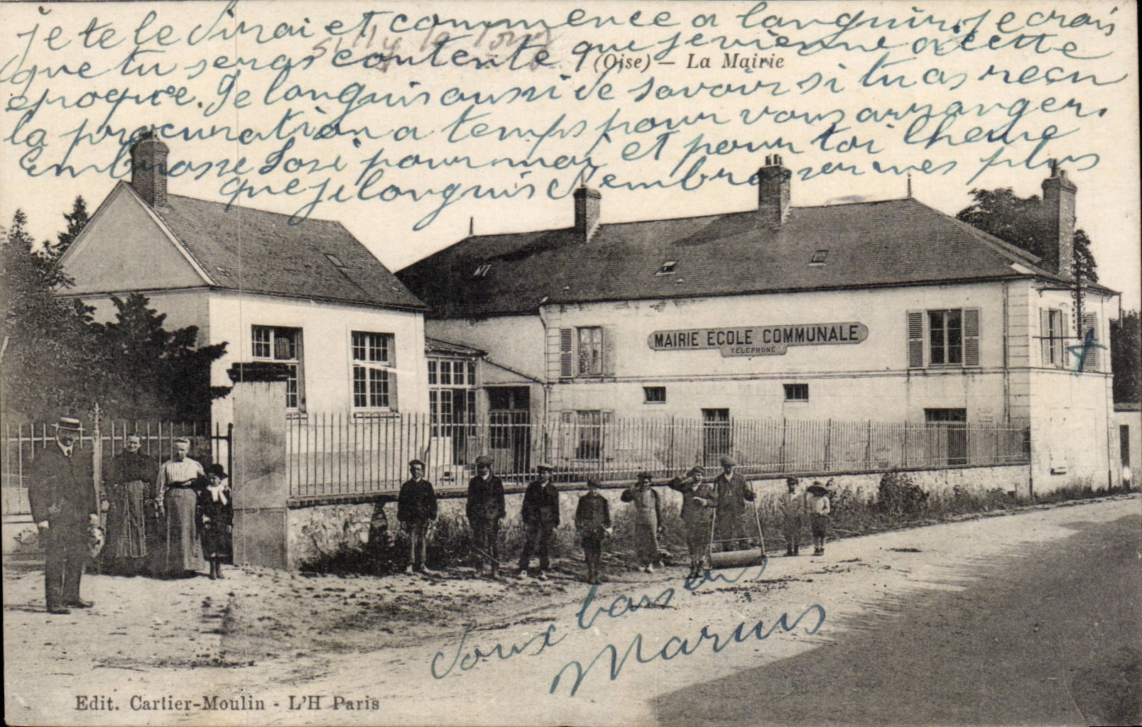 Langquigny (Oise) — Mairie École Communale avec téléphonique — Edit. Cartier-Moulin, L'H Paris