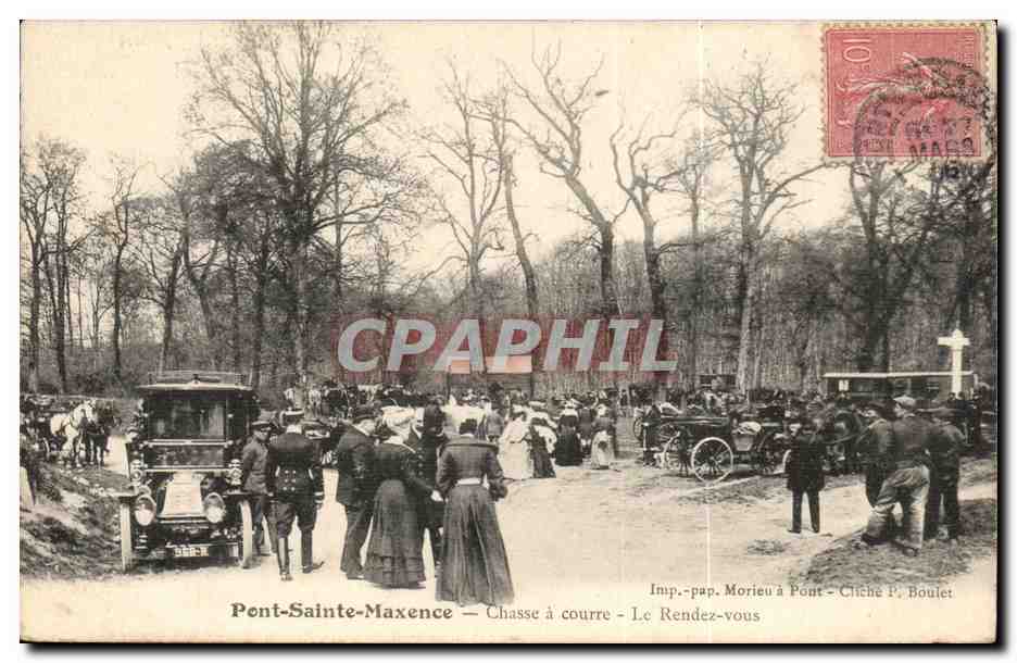 Pont-Sainte-Maxence — Chasse à courre — Le Rendez-vous — Imp. Pap. Morieu à Pout — Cliché P. Boulet