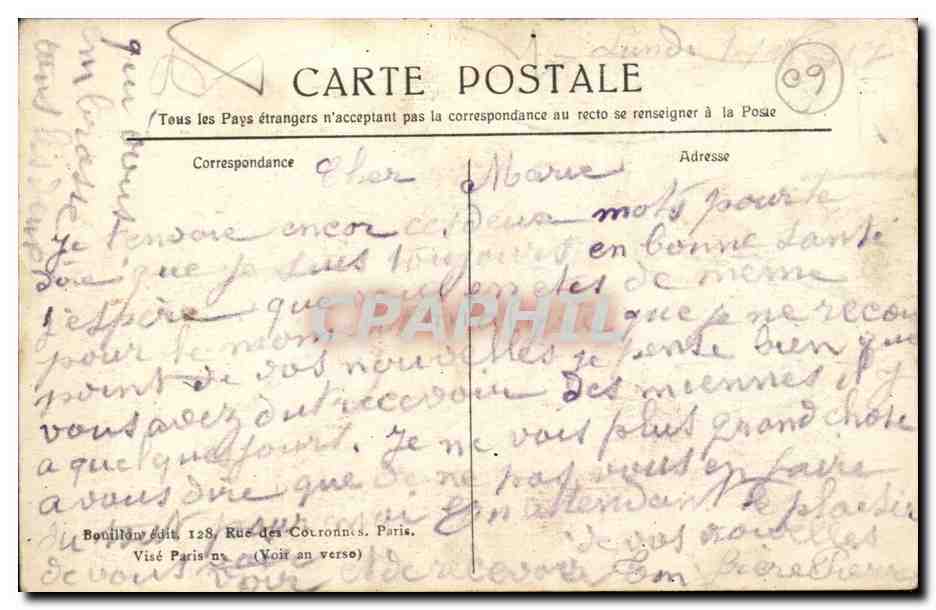 Senlis — Guerre Septembre 1914 — Rue de la République et Église St-Martin — La Maison Simon, l'héroïque débitant de tabac qui fut fusillé par les Allemands — Rückseite