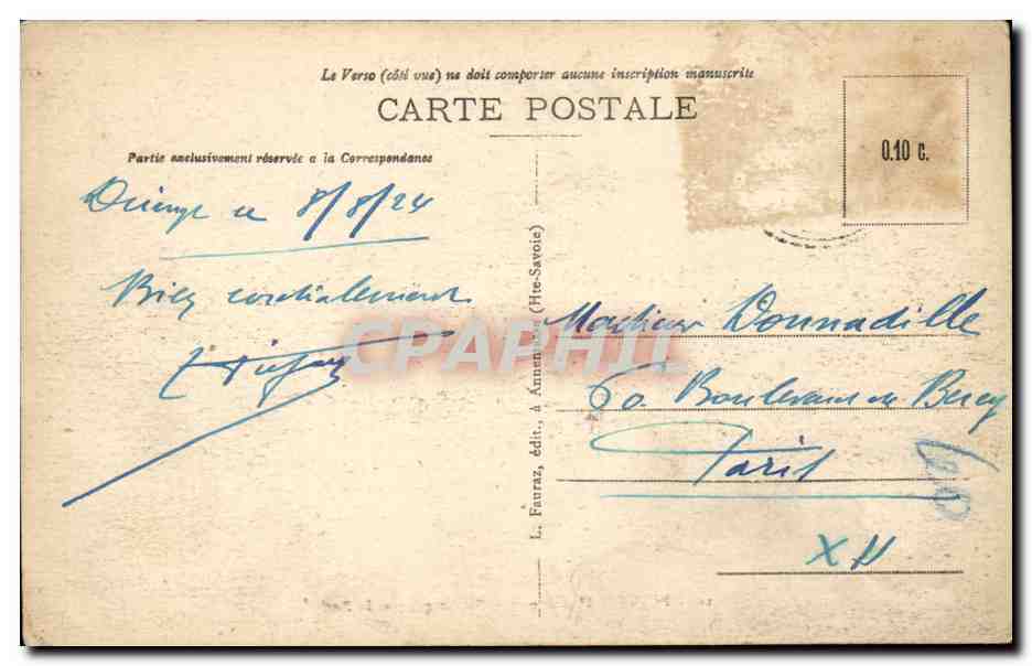 Duingt (Haute-Savoie) — Bateau quittant le Port — L. Feuras, édit. — Verso