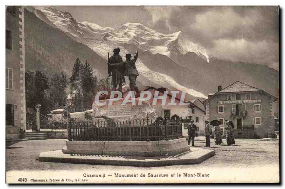 Chamonix — Monument de Saussure et le Mont-Blanc — Charnaux frères & Co., Genève, n° 4048