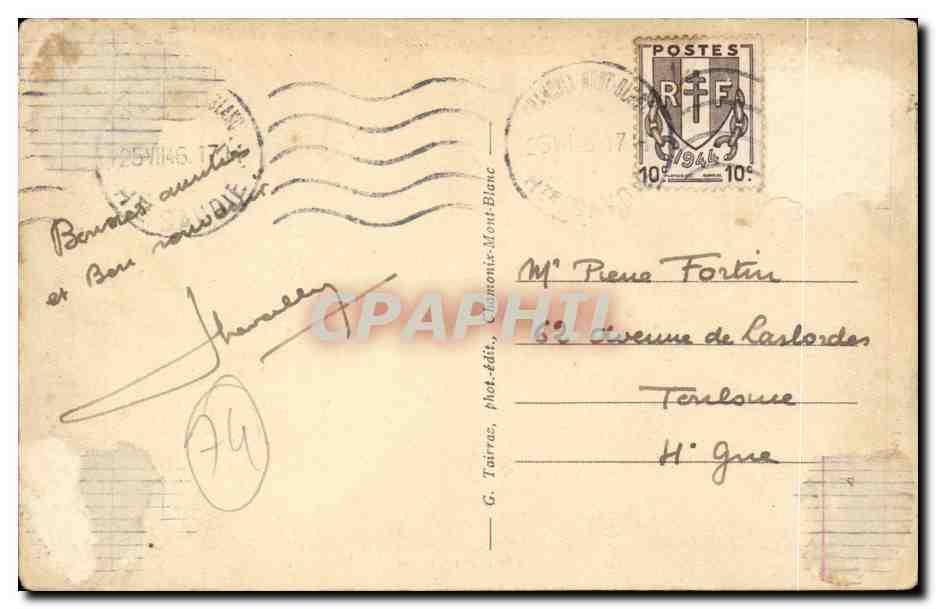 CPA Chamonix Mont Blanc — Verso