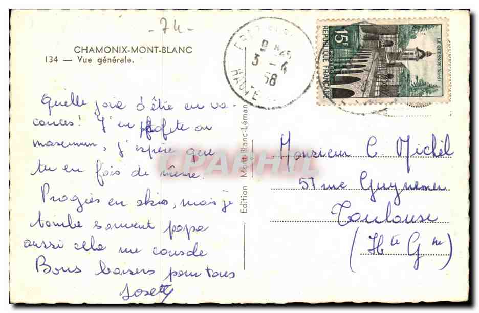 CPA Chamonix mont Blanc Vue generale — Verso