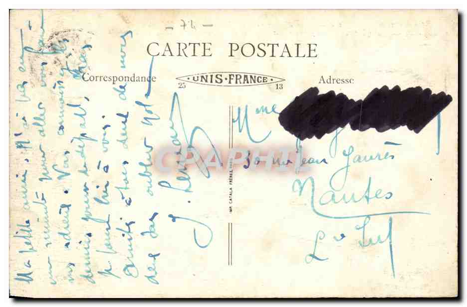 Lac d'Annecy — Vue prise de la terrasse de la Grotte de N.-D. de Lourdes — Château de Duingt (XVe s.) — Éditeur : C. F. P. (n° 010) — Verso