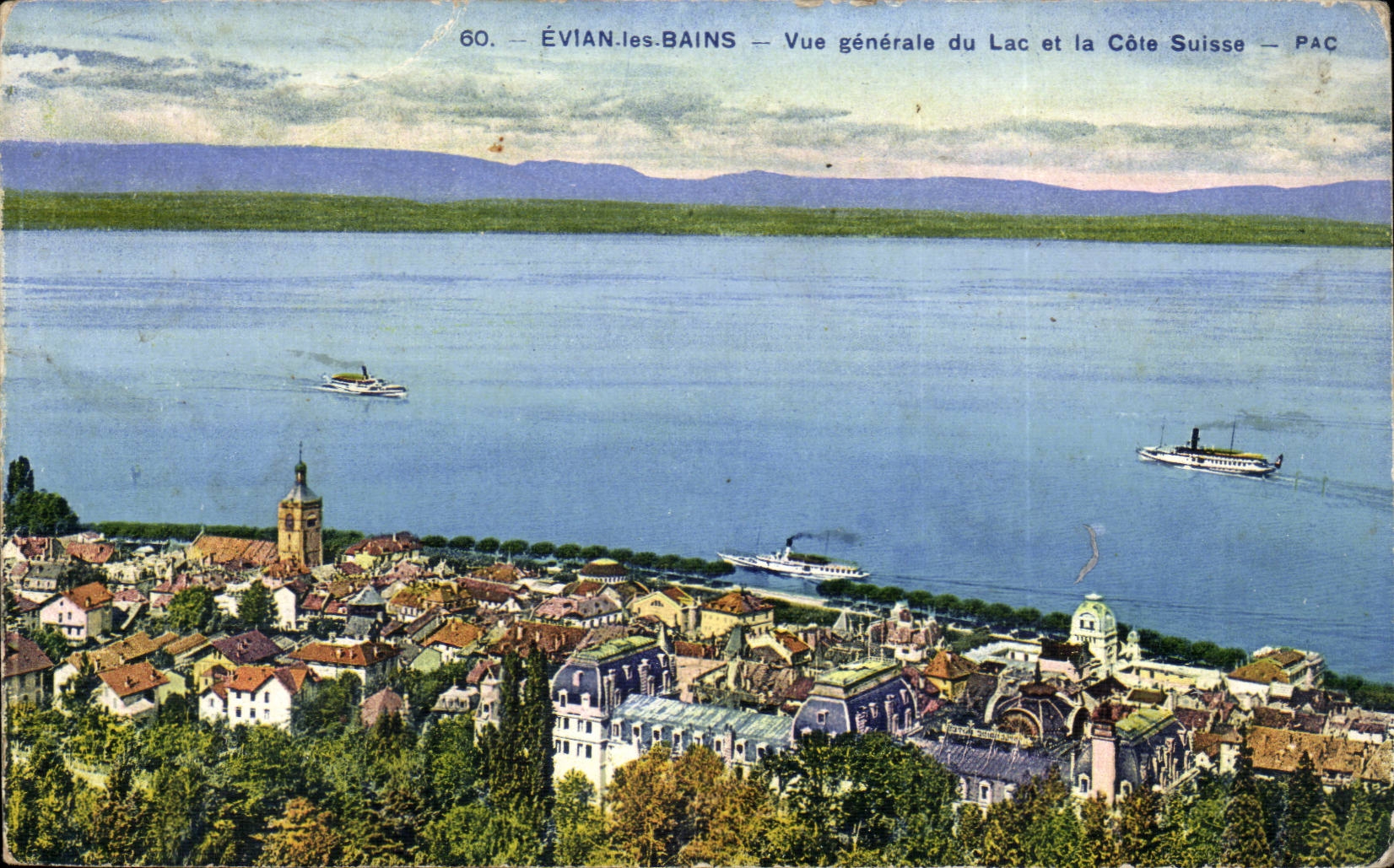 Evian les Bains CPA Vue generale du lac et la Cote Suisse