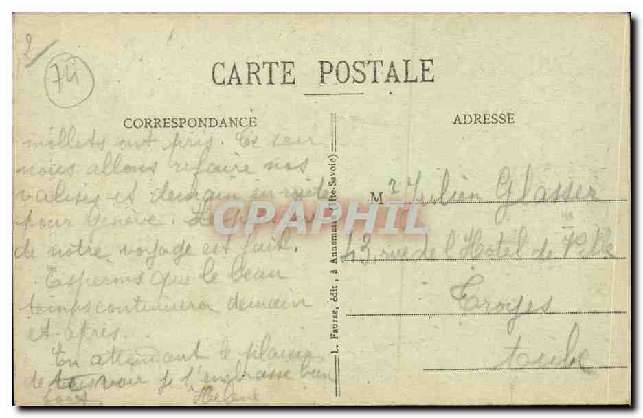 Gorges de la Diosaz — Servoz — éditeur L. Faurez, n°196 — Reverso