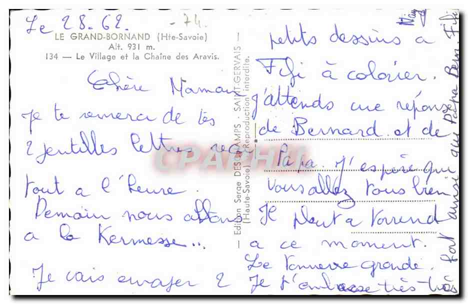 Le Grand Bornand CPM Le village et la chaine des Aravis — Verso